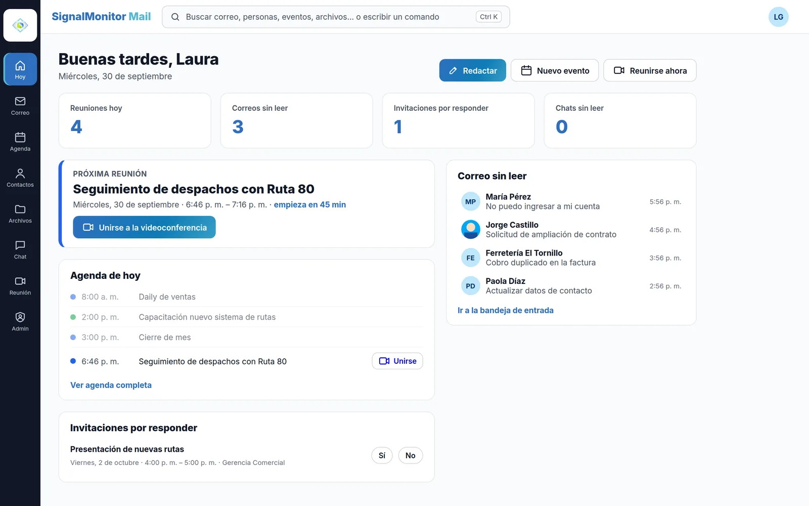 SignalMonitor Mail: correo, calendario y videollamadas para Zimbra OSE